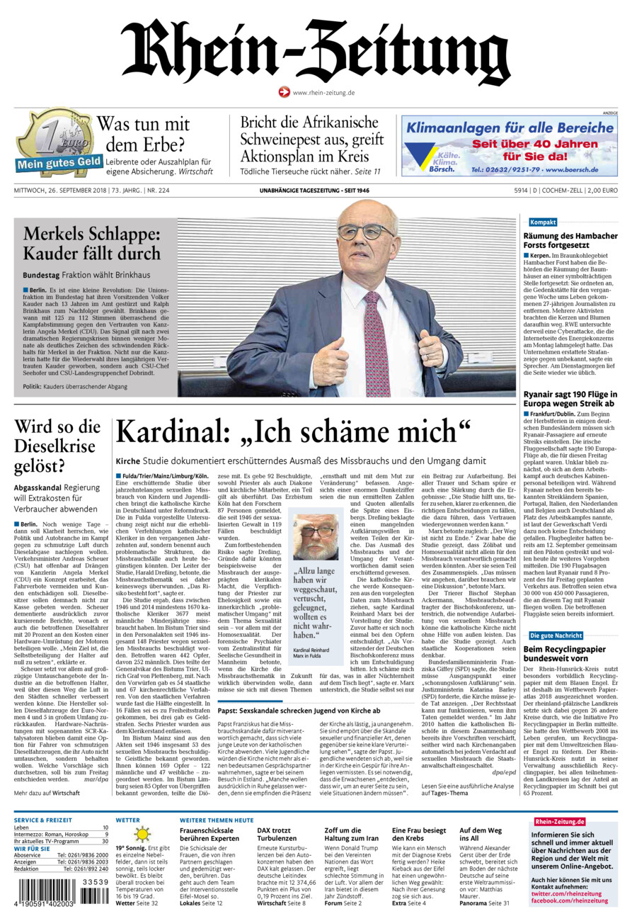 Rhein-Zeitung Kreis Cochem-Zell vom Mittwoch, 26.09.2018