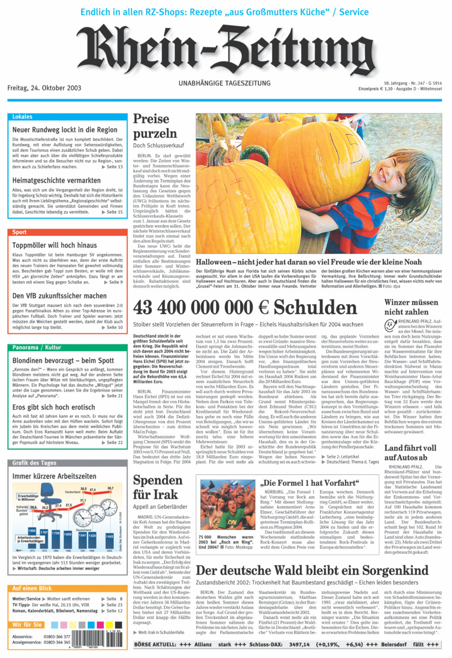 Rhein-Zeitung Kreis Cochem-Zell vom Freitag, 24.10.2003
