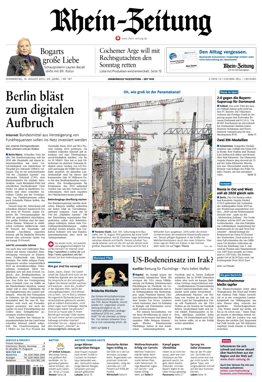 Rhein-Zeitung Kreis Cochem-Zell vom Donnerstag, 14.08.2014