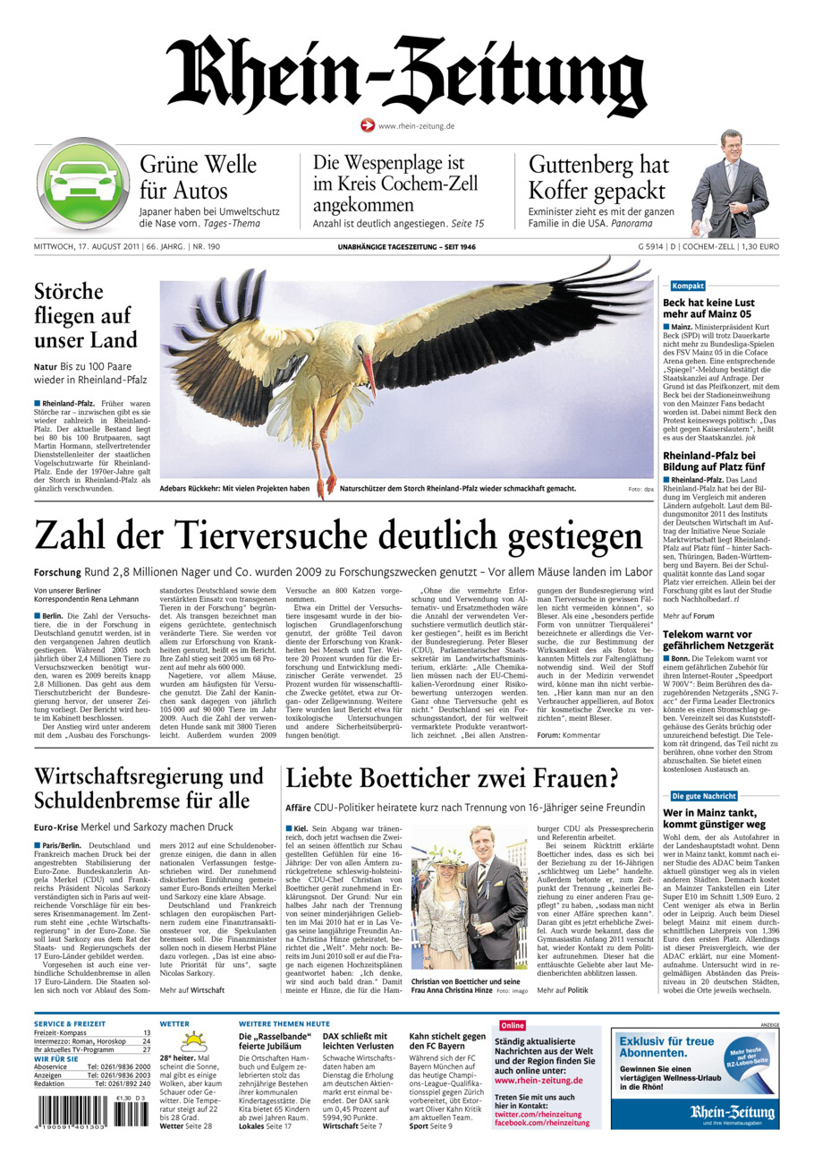 Rhein-Zeitung Kreis Cochem-Zell vom Mittwoch, 17.08.2011
