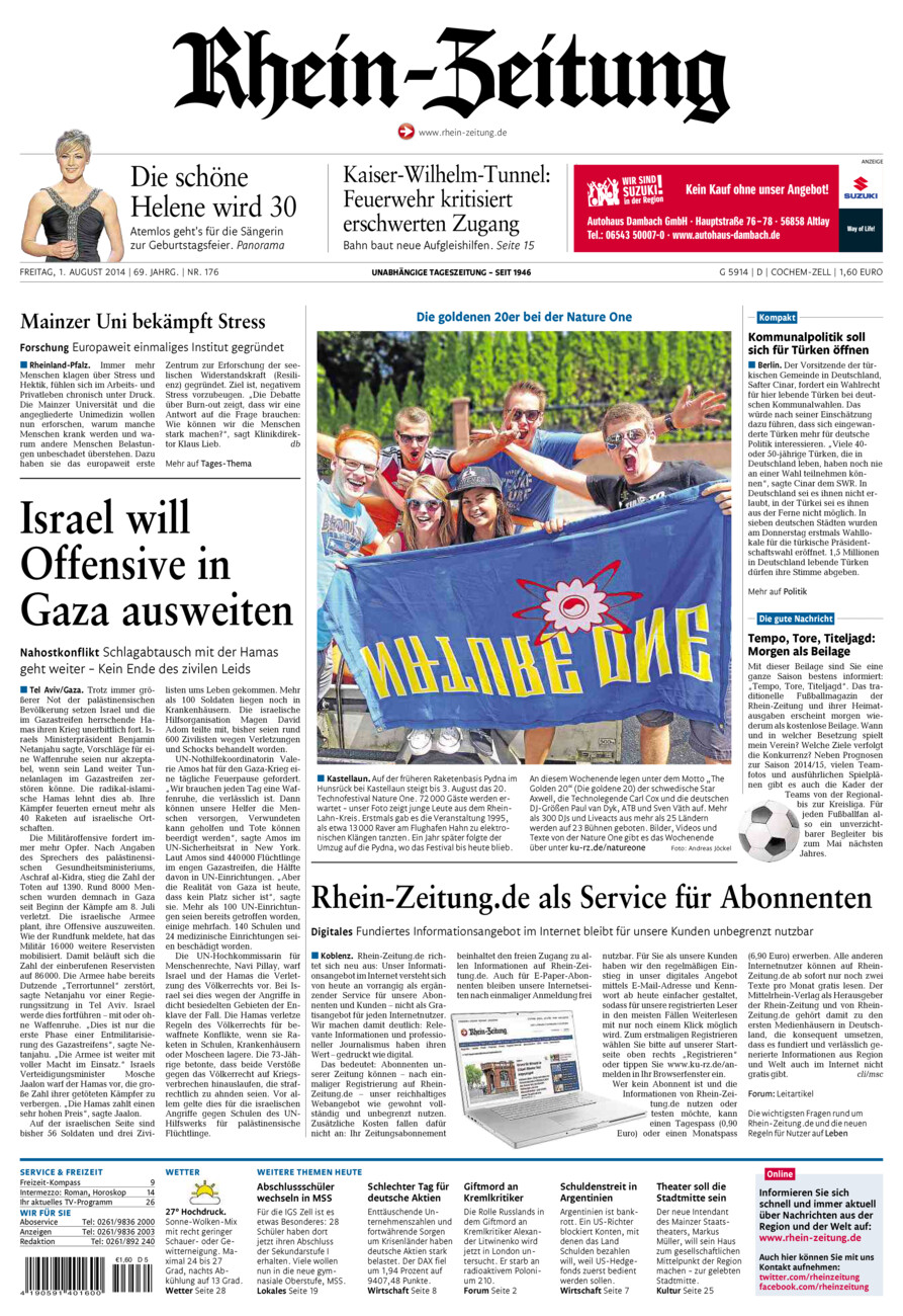 Rhein-Zeitung Kreis Cochem-Zell vom Freitag, 01.08.2014