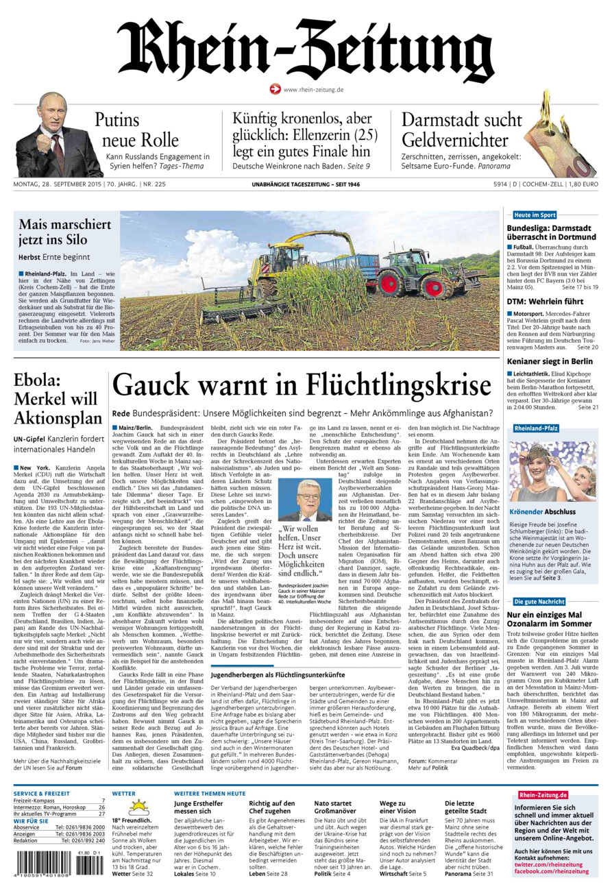 Rhein-Zeitung Kreis Cochem-Zell vom Montag, 28.09.2015