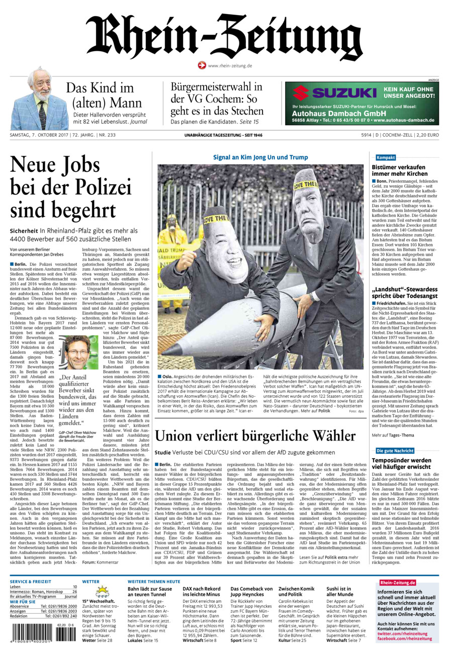 Rhein-Zeitung Kreis Cochem-Zell vom Samstag, 07.10.2017