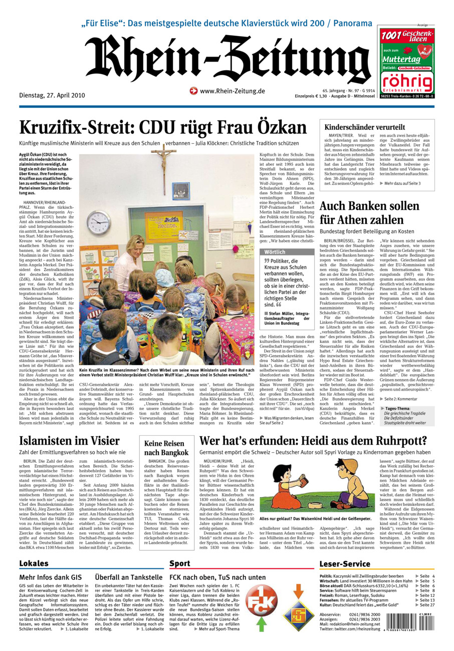 Rhein-Zeitung Kreis Cochem-Zell vom Dienstag, 27.04.2010