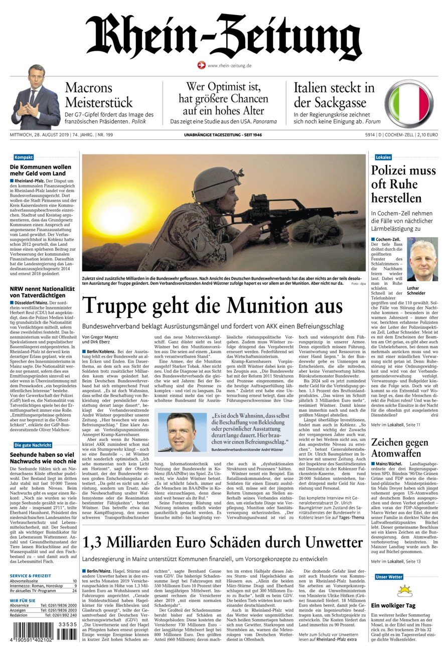 Rhein-Zeitung Kreis Cochem-Zell vom Mittwoch, 28.08.2019