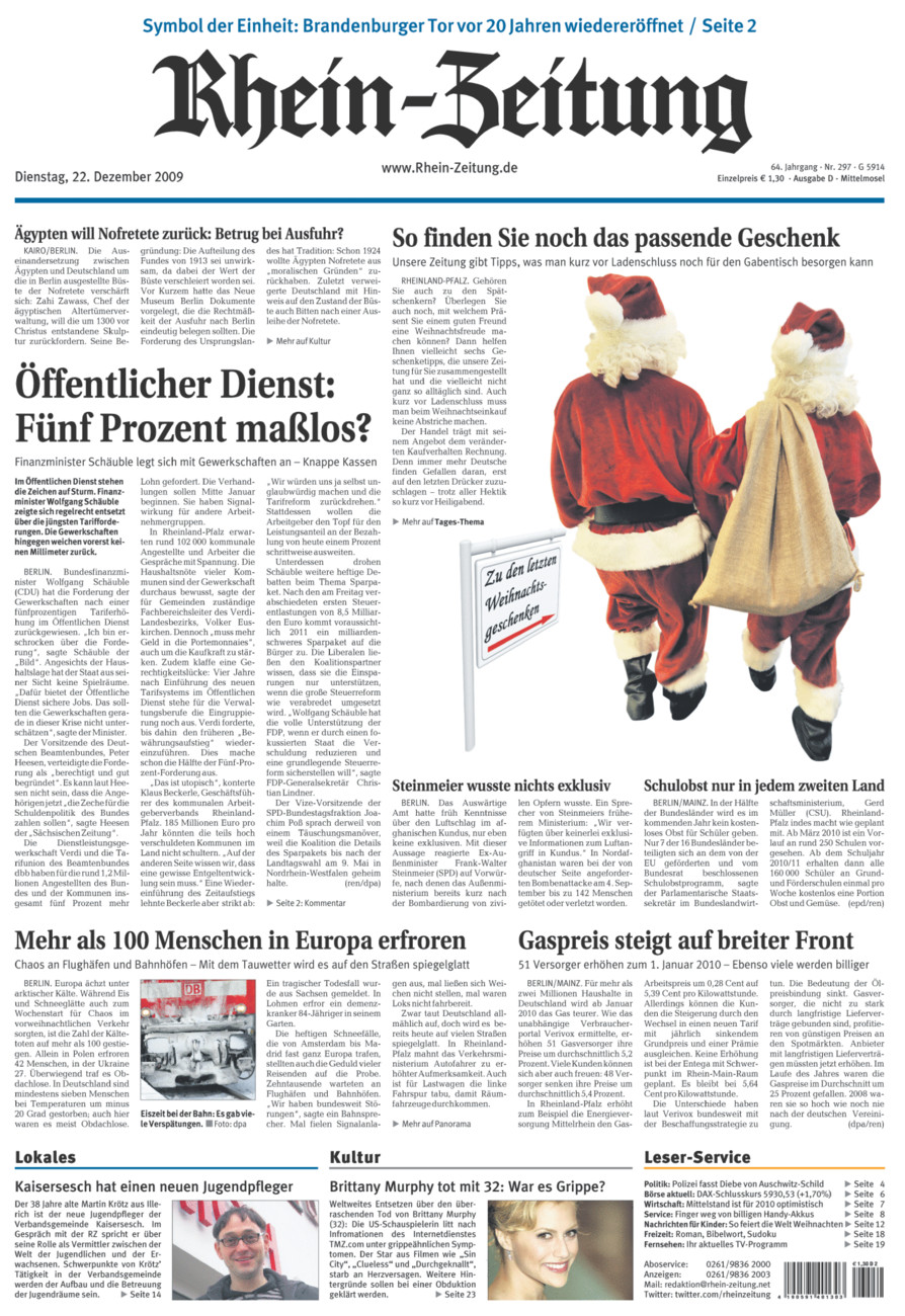 Rhein-Zeitung Kreis Cochem-Zell vom Dienstag, 22.12.2009