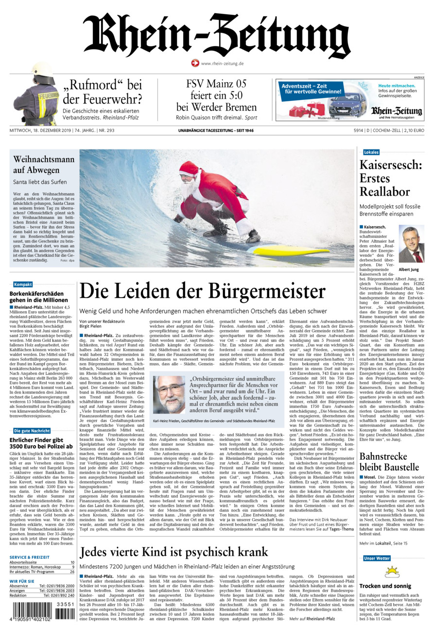 Rhein-Zeitung Kreis Cochem-Zell vom Mittwoch, 18.12.2019