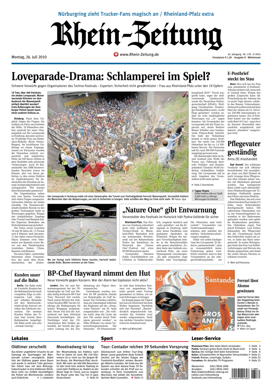 Rhein-Zeitung Kreis Cochem-Zell vom Montag, 26.07.2010