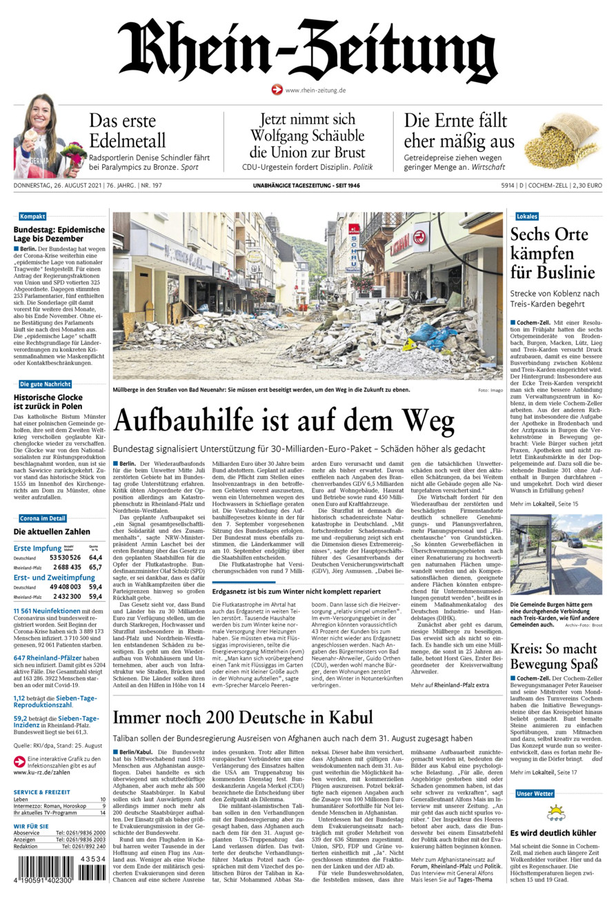 Rhein-Zeitung Kreis Cochem-Zell vom Donnerstag, 26.08.2021