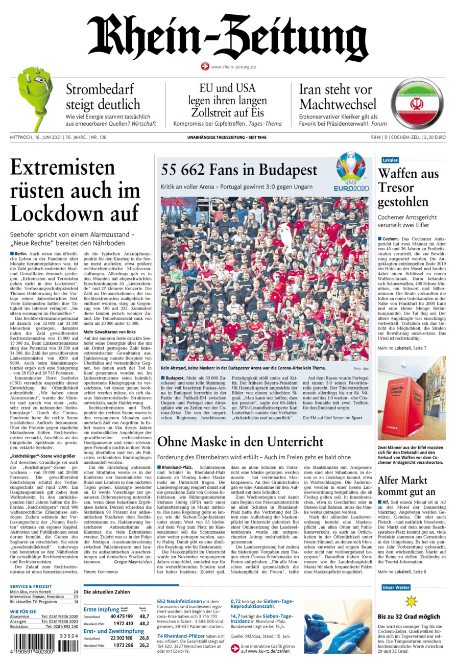 Rhein-Zeitung Kreis Cochem-Zell vom Mittwoch, 16.06.2021