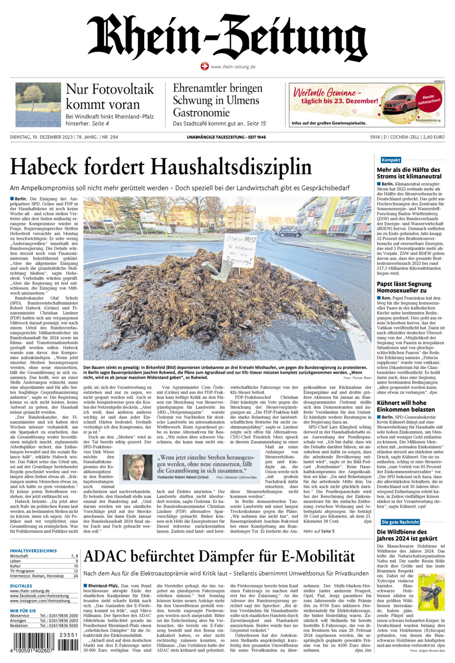 Rhein-Zeitung Kreis Cochem-Zell vom Dienstag, 19.12.2023