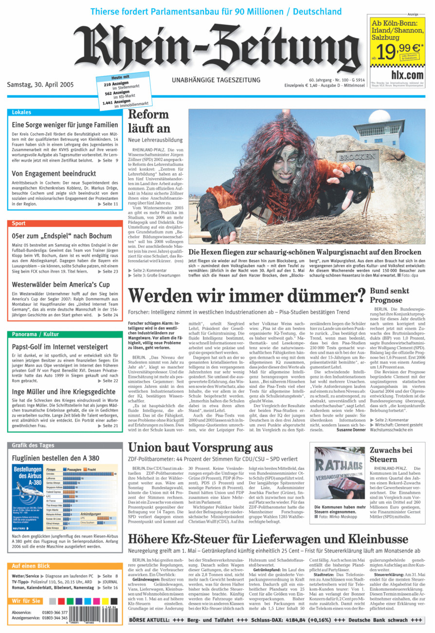 Rhein-Zeitung Kreis Cochem-Zell vom Samstag, 30.04.2005
