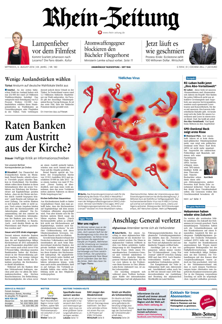 Rhein-Zeitung Kreis Cochem-Zell vom Mittwoch, 06.08.2014