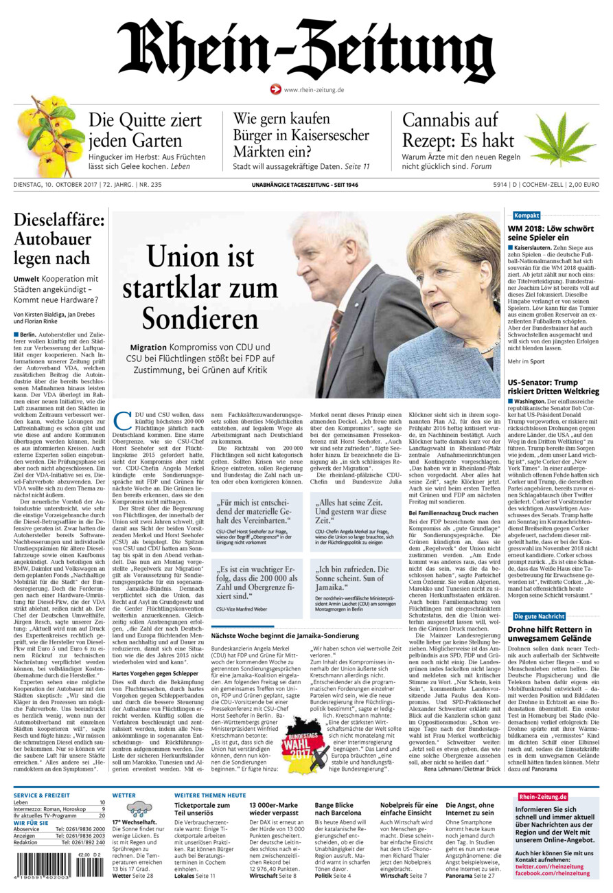 Rhein-Zeitung Kreis Cochem-Zell vom Dienstag, 10.10.2017
