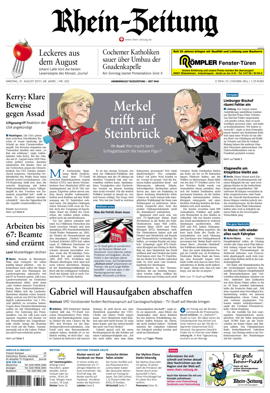 Rhein-Zeitung Kreis Cochem-Zell vom Samstag, 31.08.2013