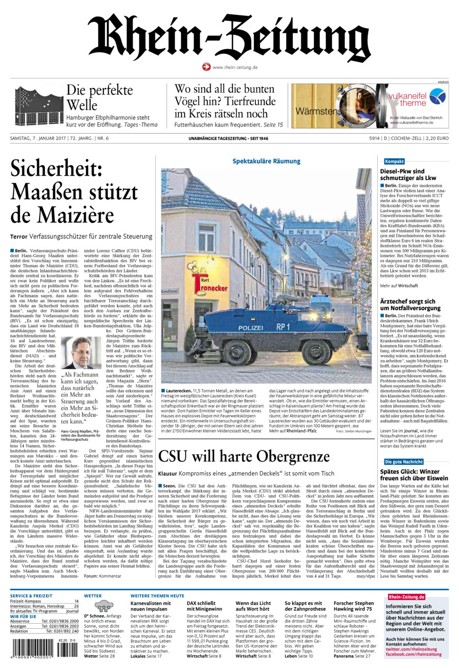 Rhein-Zeitung Kreis Cochem-Zell vom Samstag, 07.01.2017