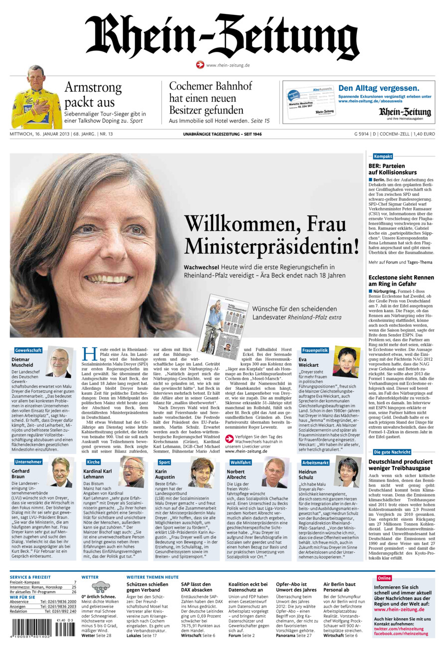 Rhein-Zeitung Kreis Cochem-Zell vom Mittwoch, 16.01.2013