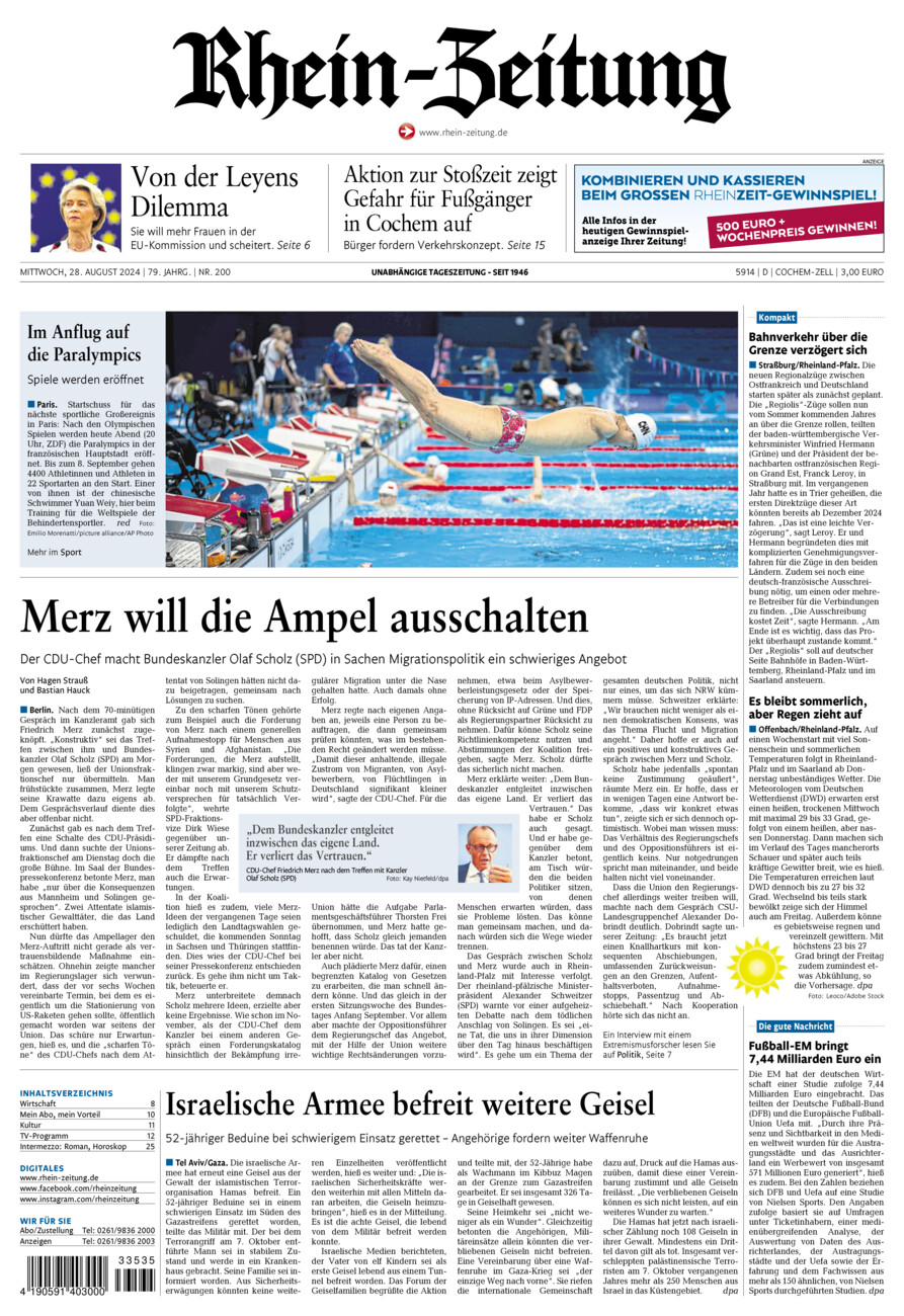 Rhein-Zeitung Kreis Cochem-Zell vom Mittwoch, 28.08.2024