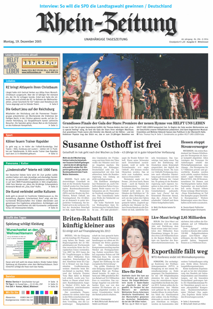 Rhein-Zeitung Kreis Cochem-Zell vom Montag, 19.12.2005