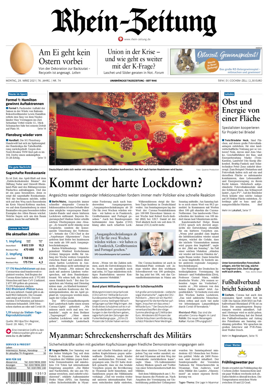 Rhein-Zeitung Kreis Cochem-Zell vom Montag, 29.03.2021