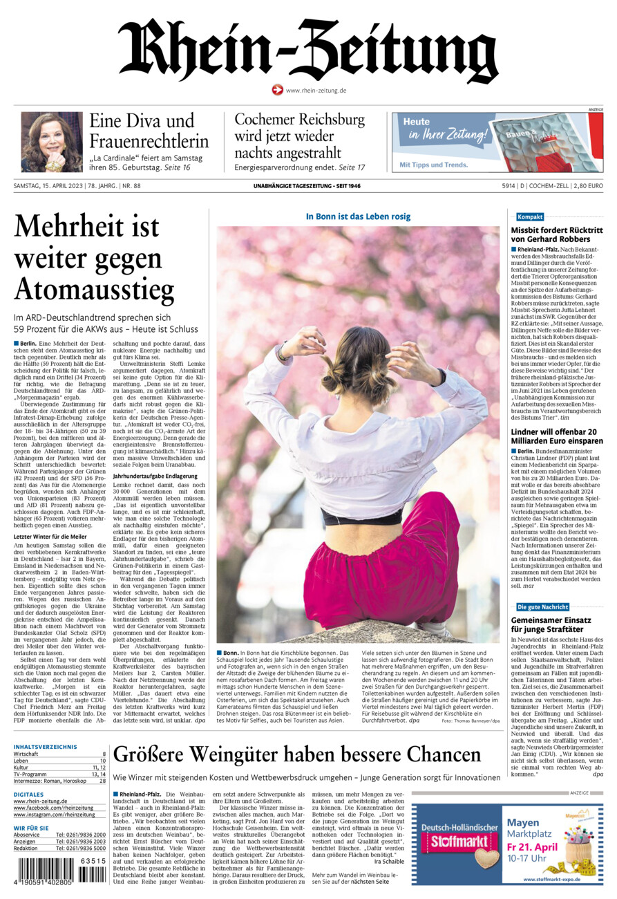 Rhein-Zeitung Kreis Cochem-Zell vom Samstag, 15.04.2023