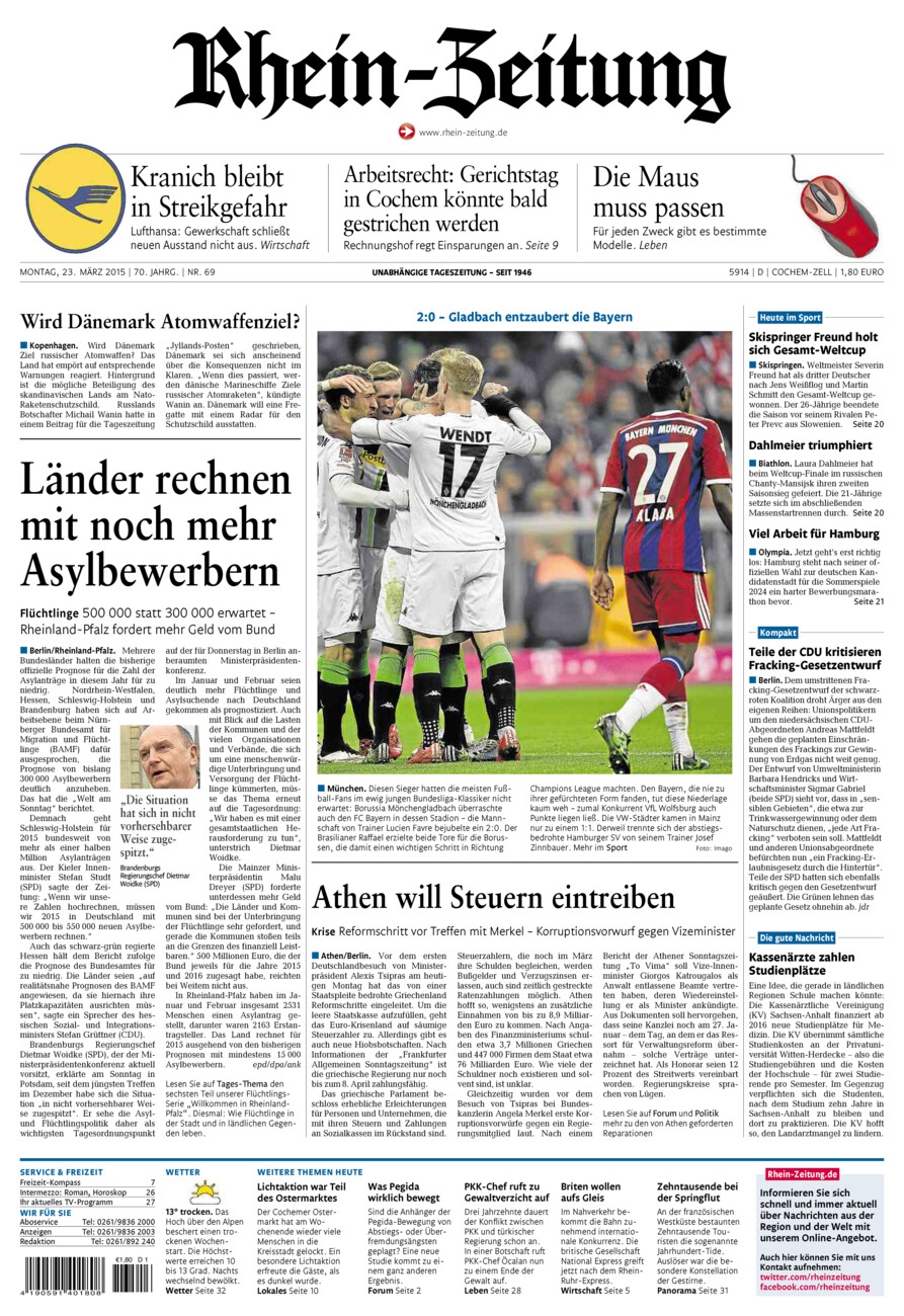 Rhein-Zeitung Kreis Cochem-Zell vom Montag, 23.03.2015
