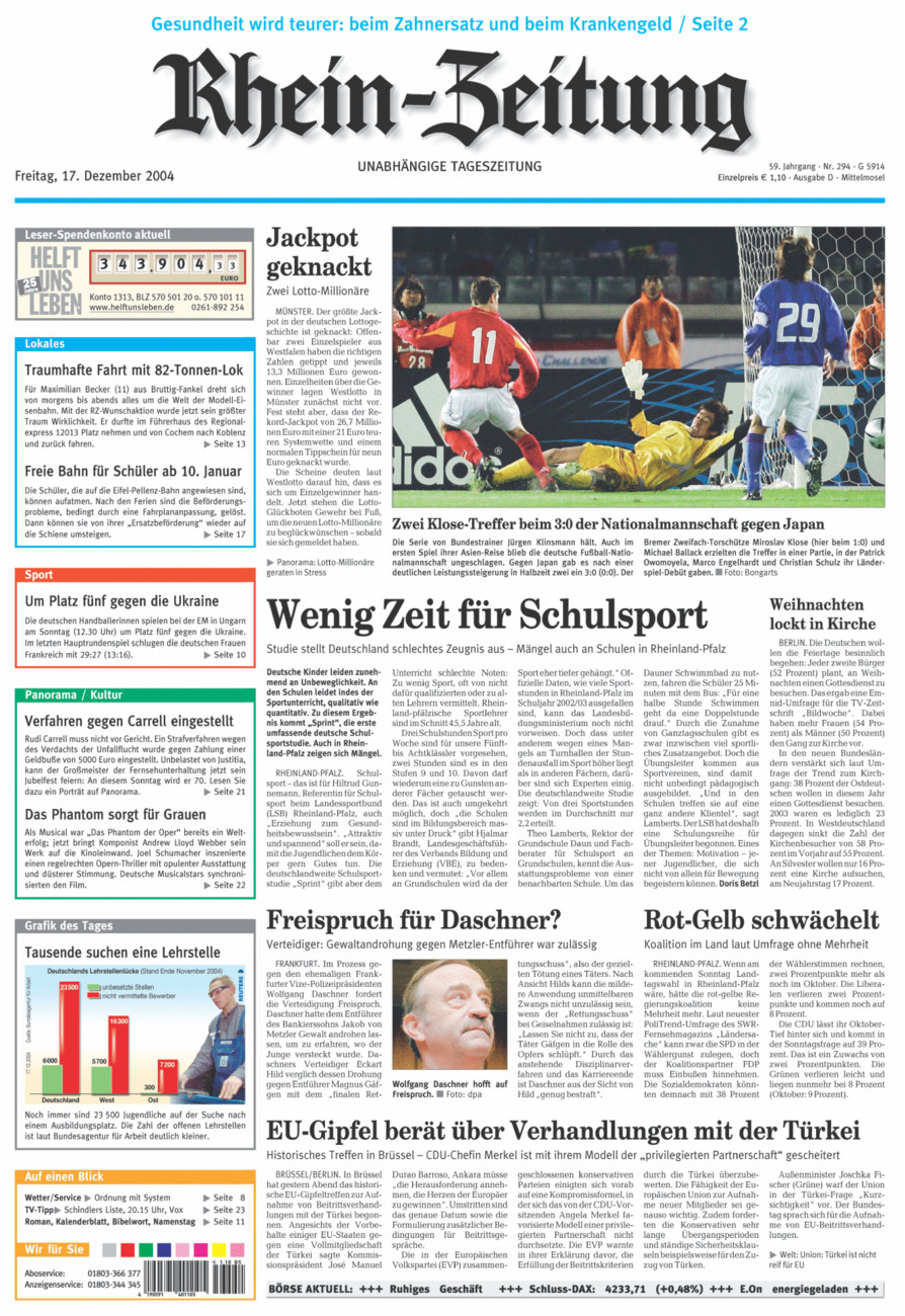 Rhein-Zeitung Kreis Cochem-Zell vom Freitag, 17.12.2004
