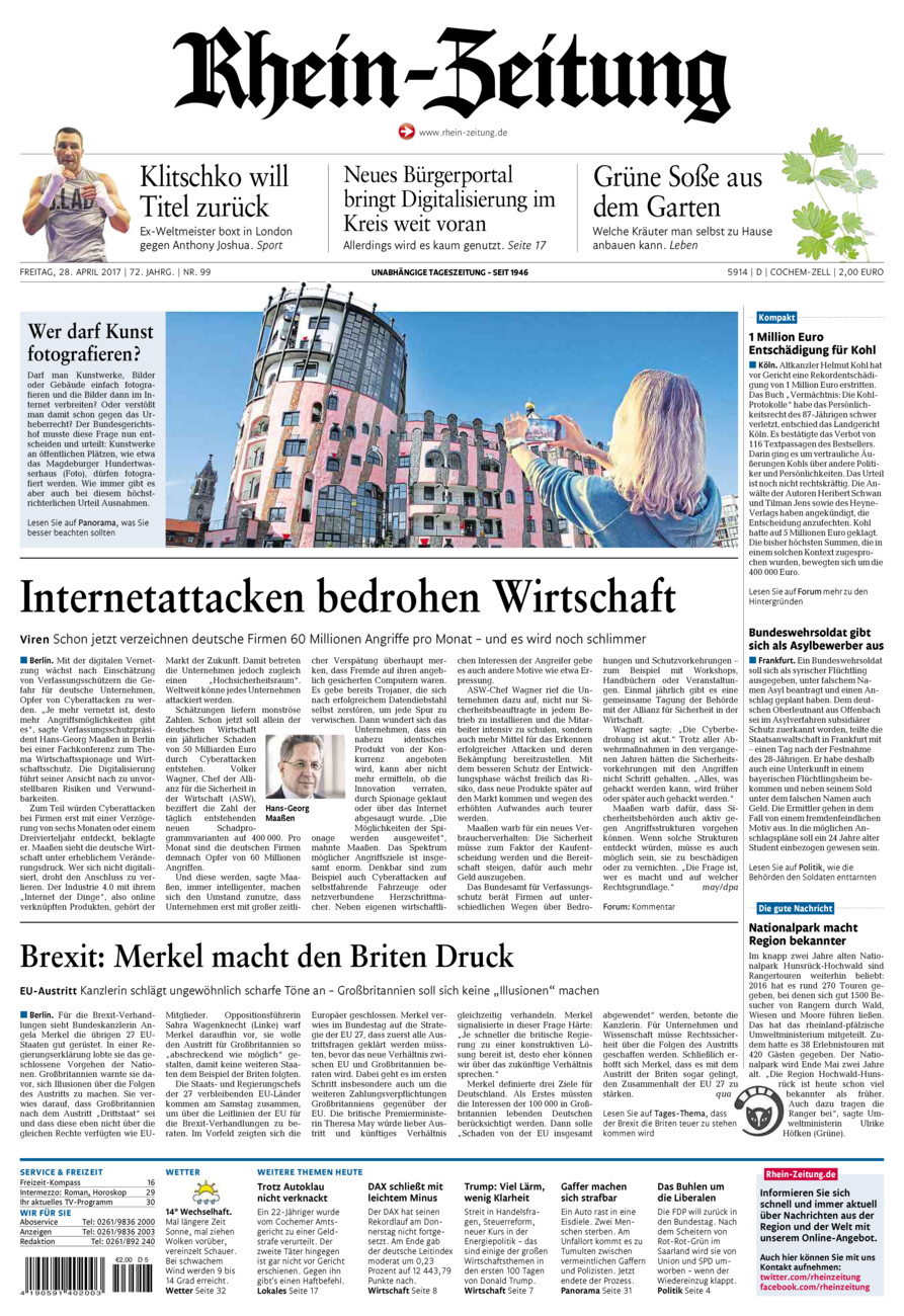 Rhein-Zeitung Kreis Cochem-Zell vom Freitag, 28.04.2017