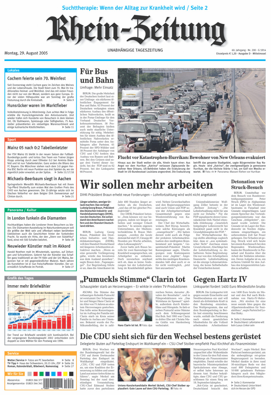 Rhein-Zeitung Kreis Cochem-Zell vom Montag, 29.08.2005