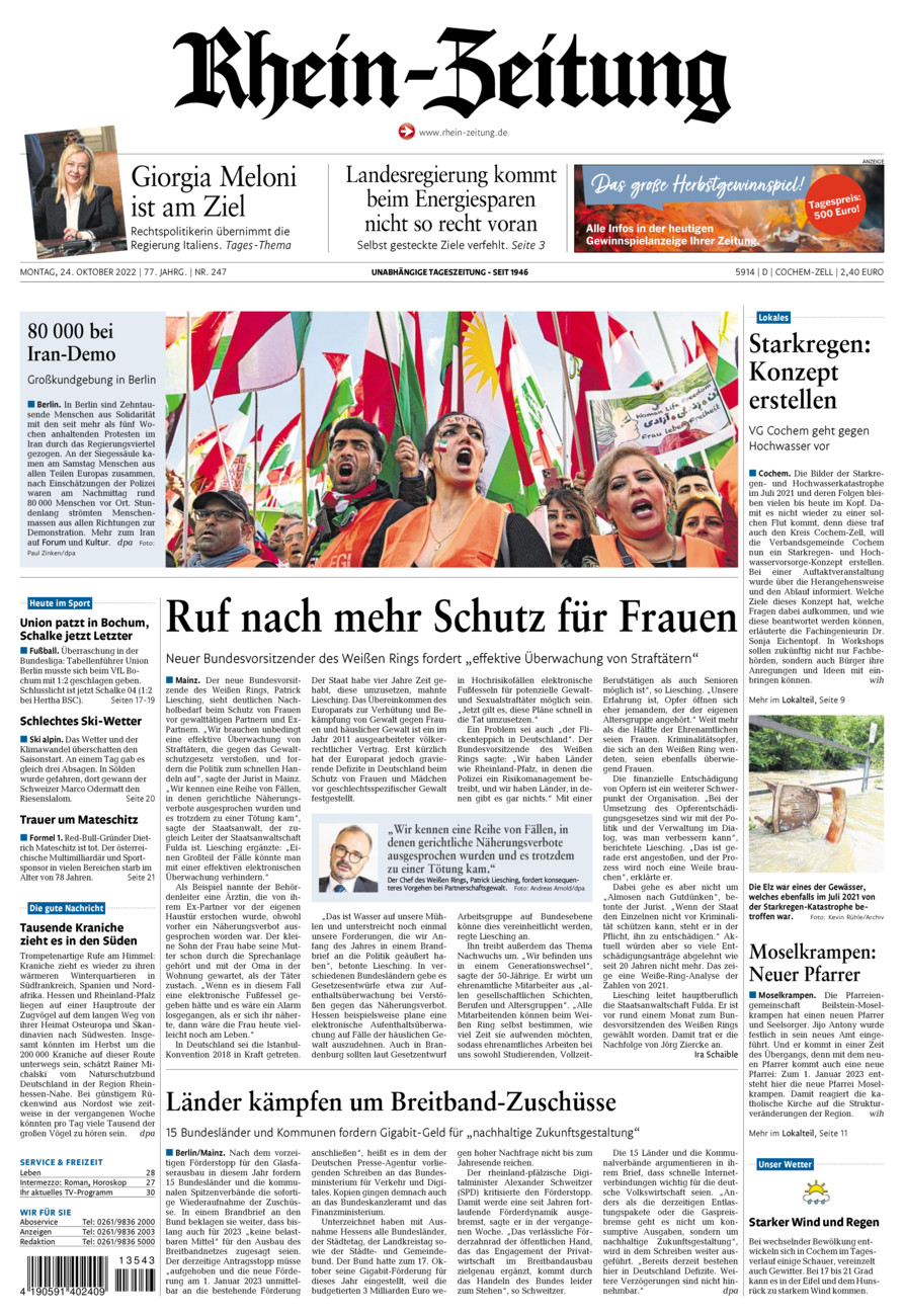 Rhein-Zeitung Kreis Cochem-Zell vom Montag, 24.10.2022