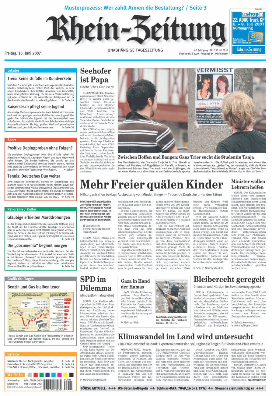 Rhein-Zeitung Kreis Cochem-Zell vom Freitag, 15.06.2007