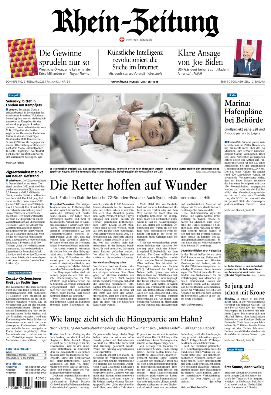 Rhein-Zeitung Kreis Cochem-Zell vom Donnerstag, 09.02.2023
