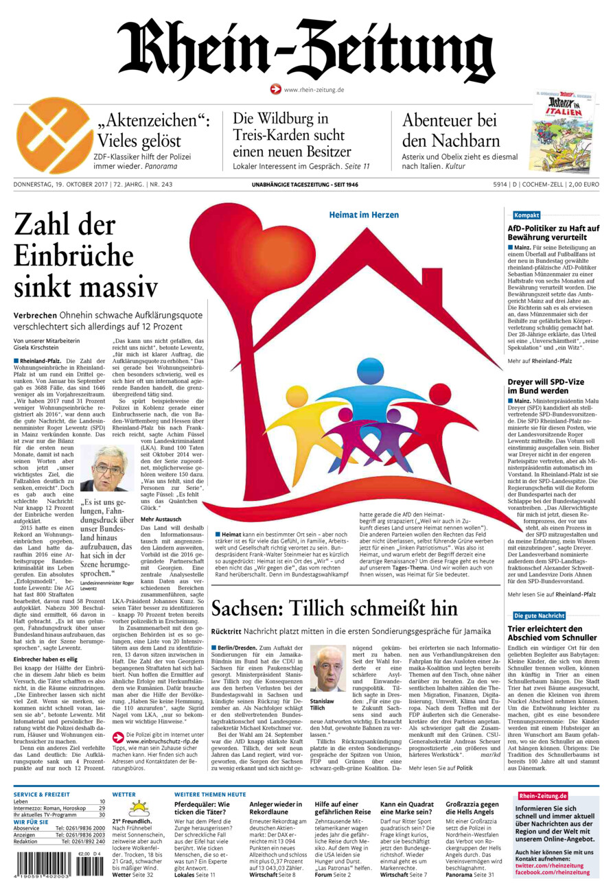 Rhein-Zeitung Kreis Cochem-Zell vom Donnerstag, 19.10.2017