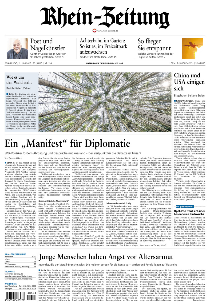 Rhein-Zeitung Kreis Cochem-Zell vom Donnerstag, 12.06.2025