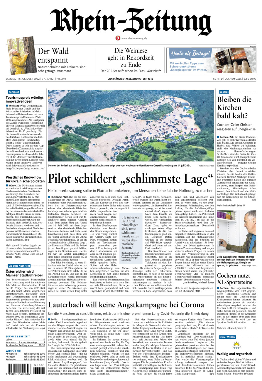Rhein-Zeitung Kreis Cochem-Zell vom Samstag, 15.10.2022