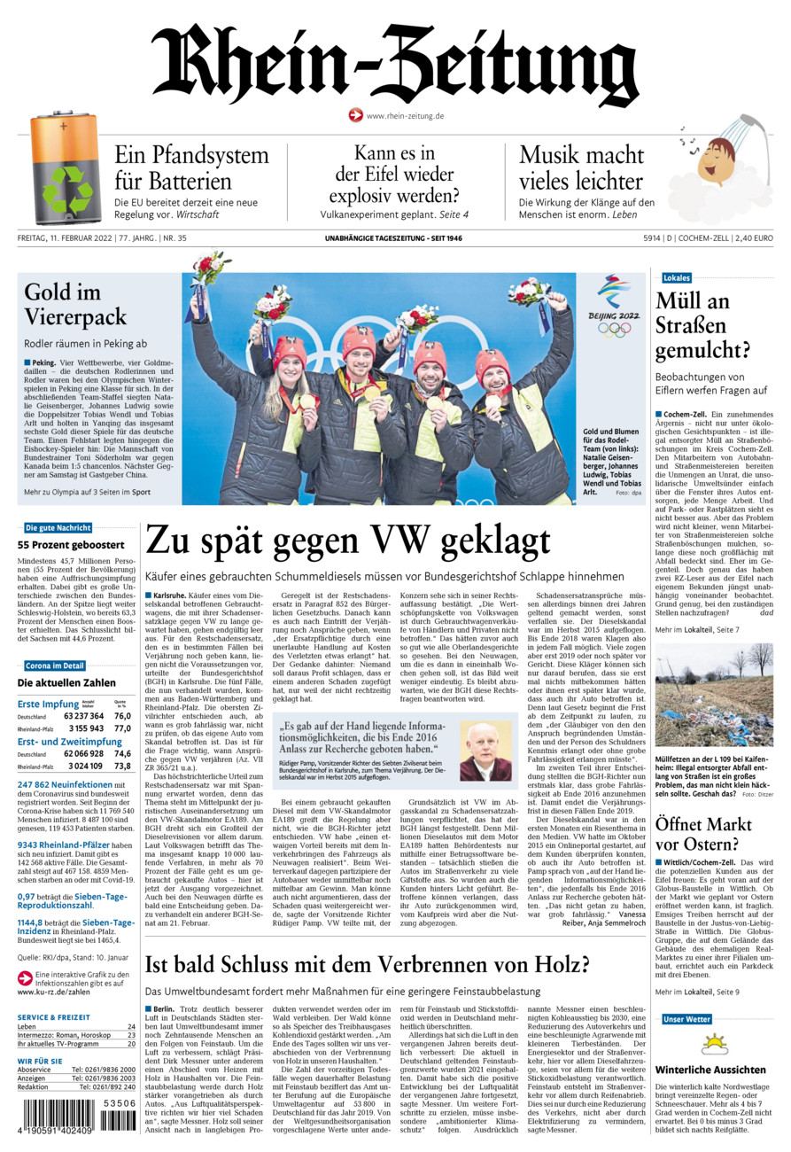 Rhein-Zeitung Kreis Cochem-Zell vom Freitag, 11.02.2022