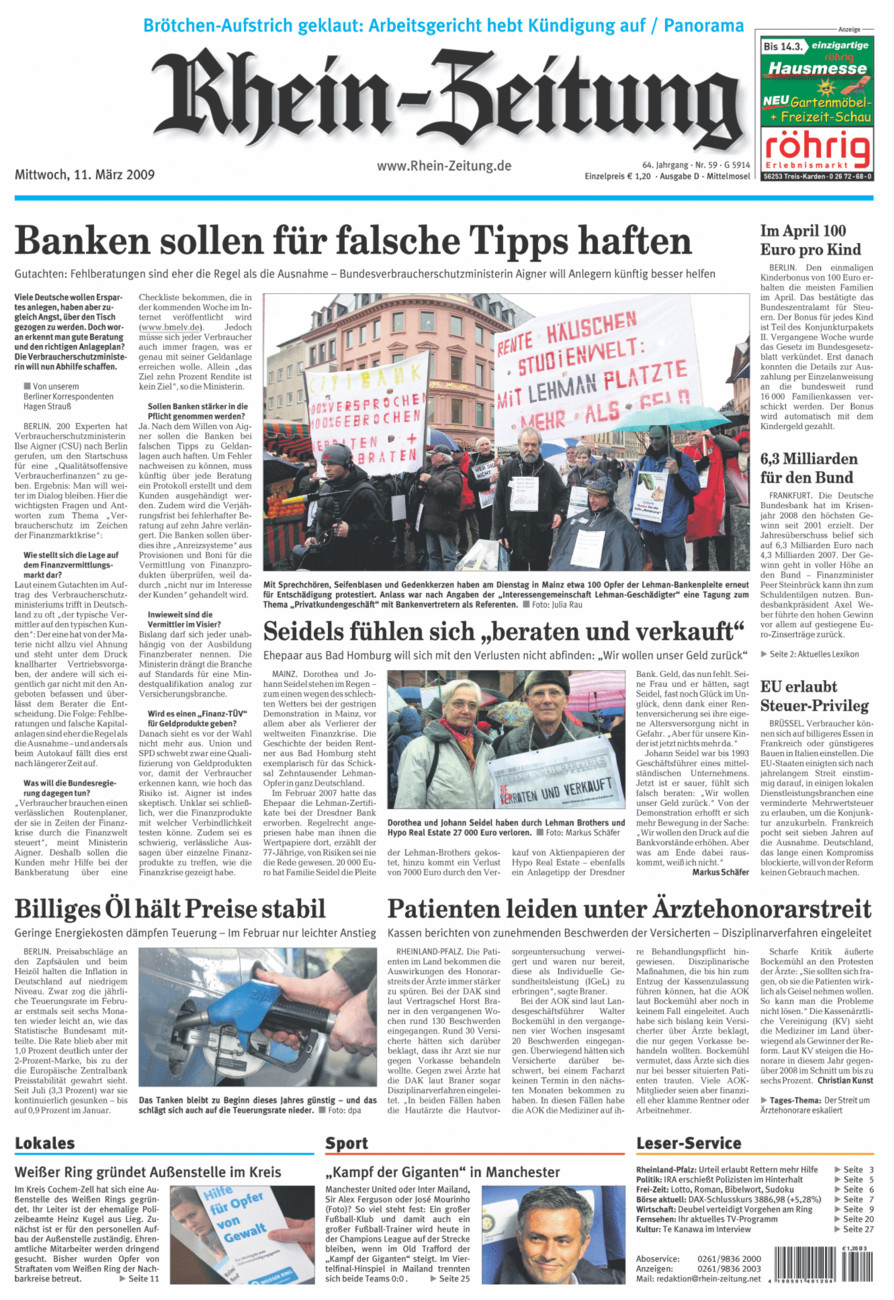 Rhein-Zeitung Kreis Cochem-Zell vom Mittwoch, 11.03.2009