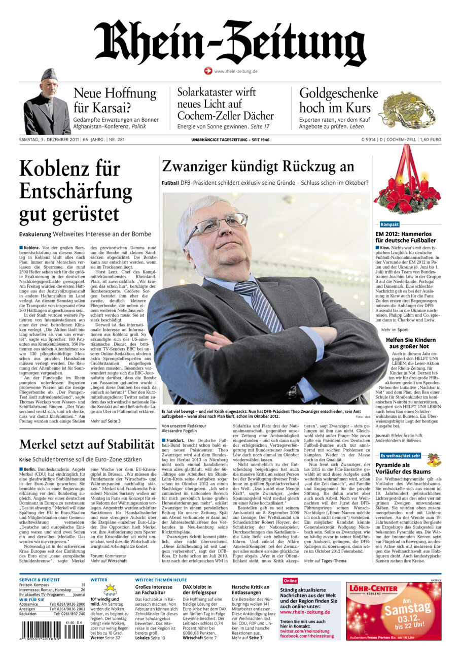 Rhein-Zeitung Kreis Cochem-Zell vom Samstag, 03.12.2011