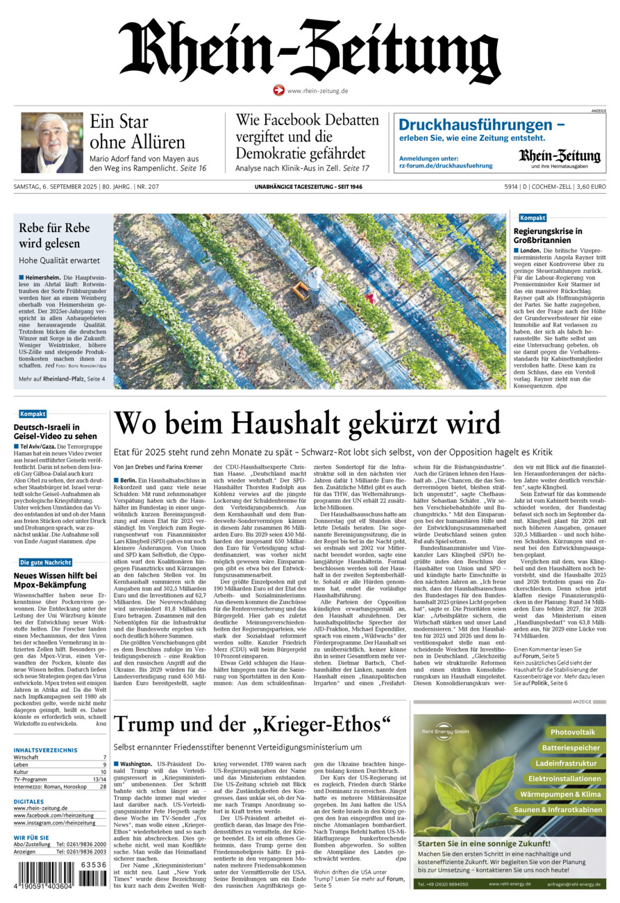 Rhein-Zeitung Kreis Cochem-Zell vom Samstag, 06.09.2025