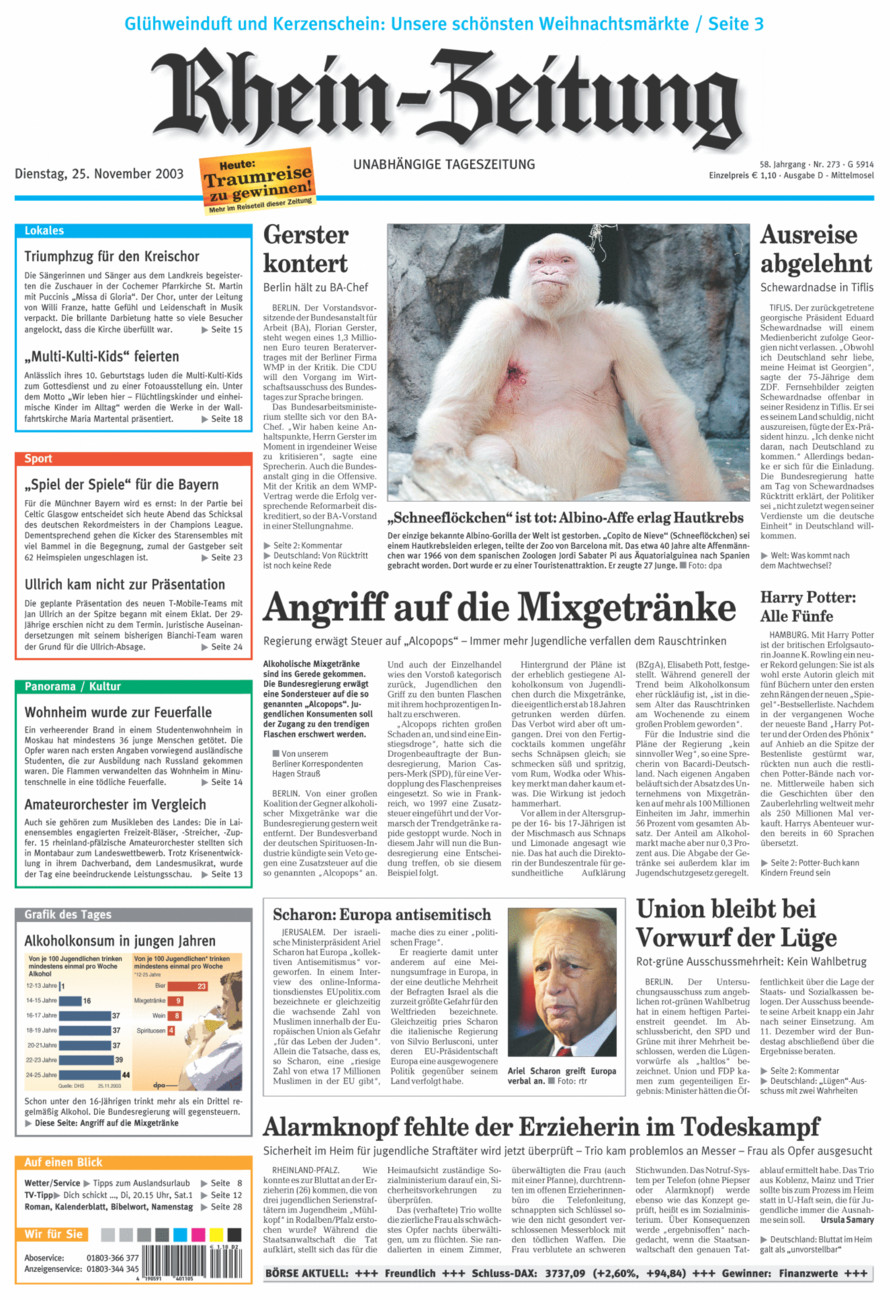 Rhein-Zeitung Kreis Cochem-Zell vom Dienstag, 25.11.2003