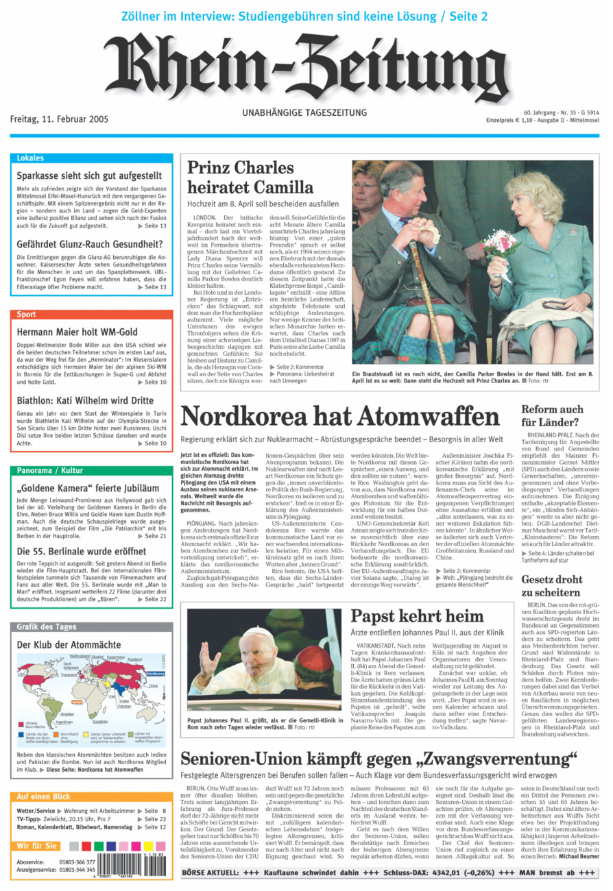 Rhein-Zeitung Kreis Cochem-Zell vom Freitag, 11.02.2005