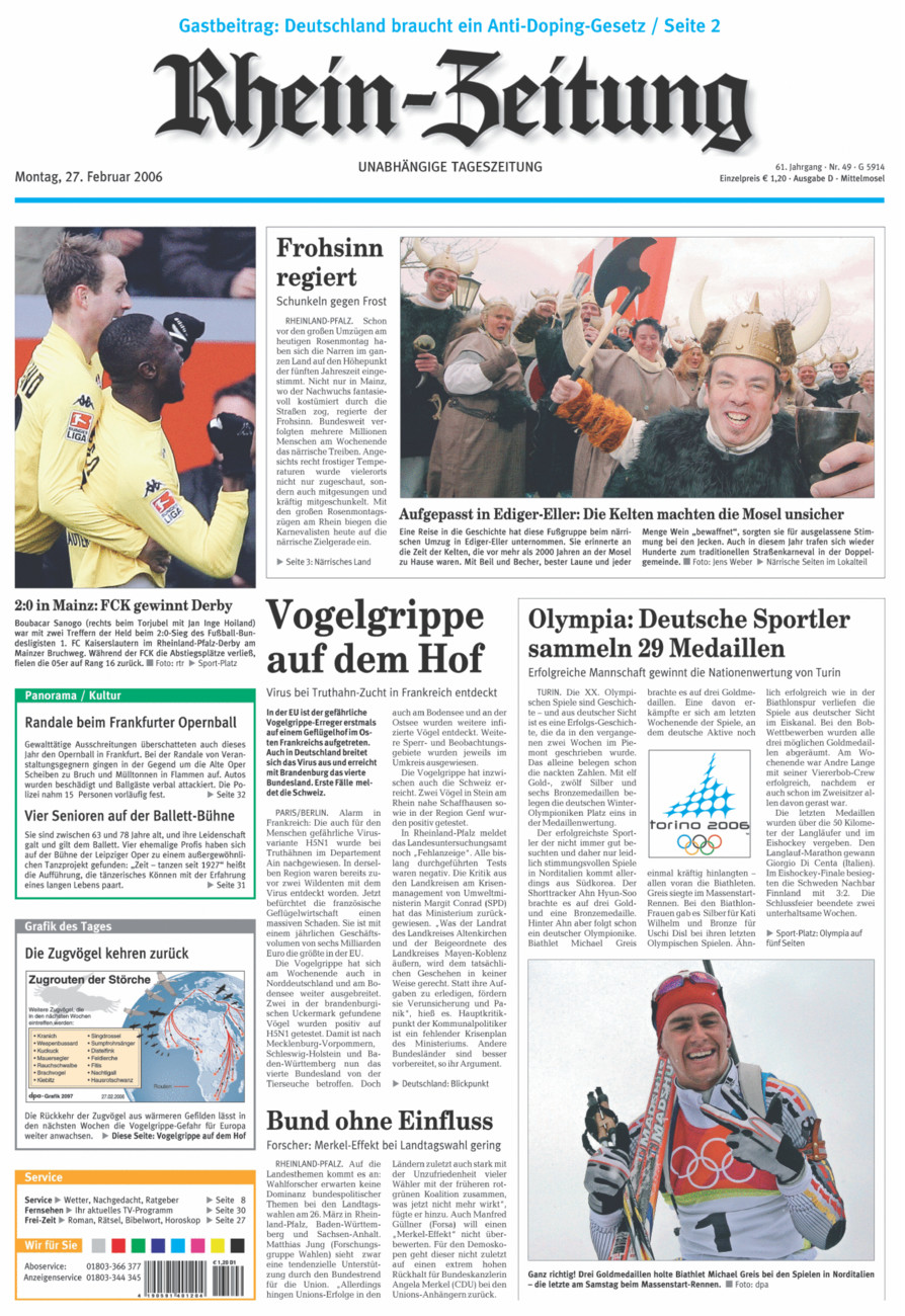 Rhein-Zeitung Kreis Cochem-Zell vom Montag, 27.02.2006