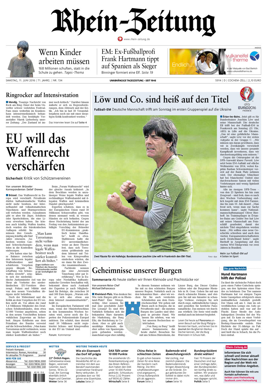 Rhein-Zeitung Kreis Cochem-Zell vom Samstag, 11.06.2016