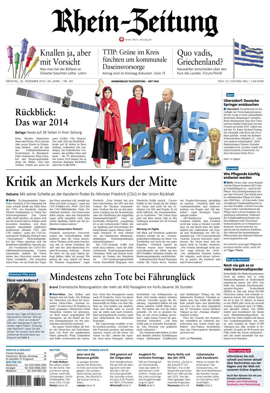 Rhein-Zeitung Kreis Cochem-Zell vom Dienstag, 30.12.2014