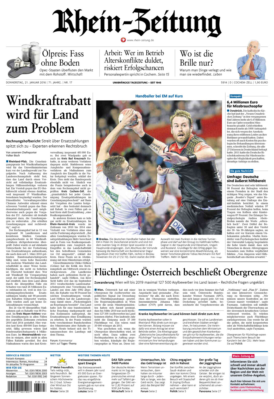 Rhein-Zeitung Kreis Cochem-Zell vom Donnerstag, 21.01.2016