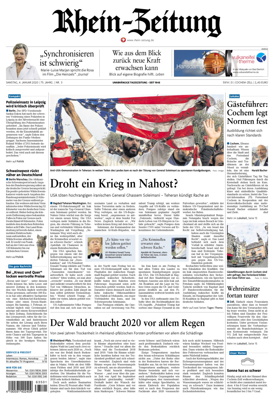 Rhein-Zeitung Kreis Cochem-Zell vom Samstag, 04.01.2020