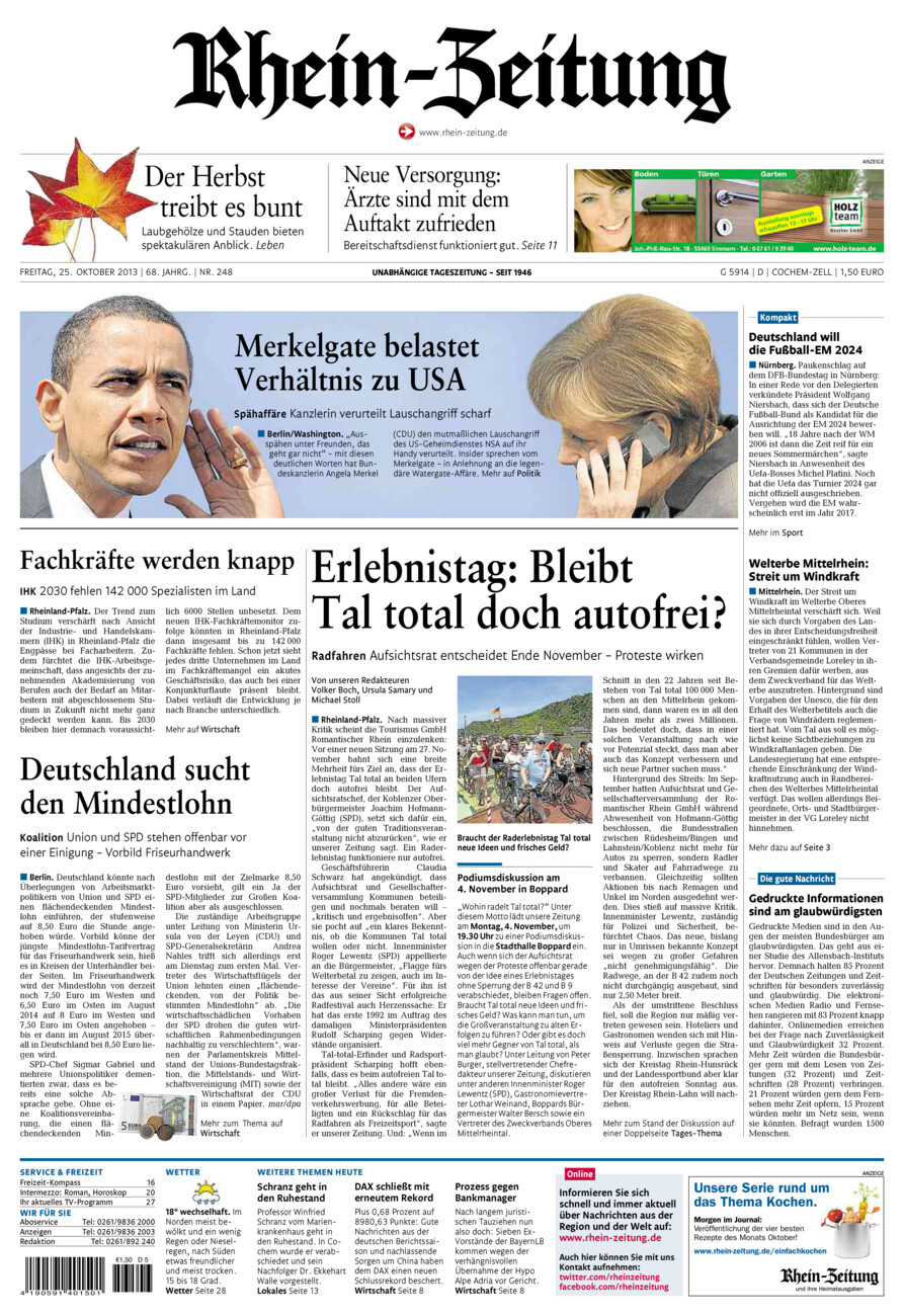 Rhein-Zeitung Kreis Cochem-Zell vom Freitag, 25.10.2013