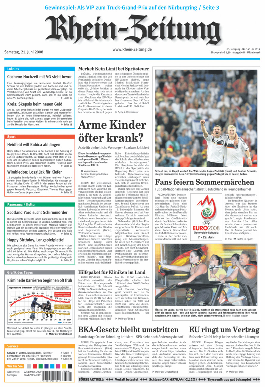 Rhein-Zeitung Kreis Cochem-Zell vom Samstag, 21.06.2008