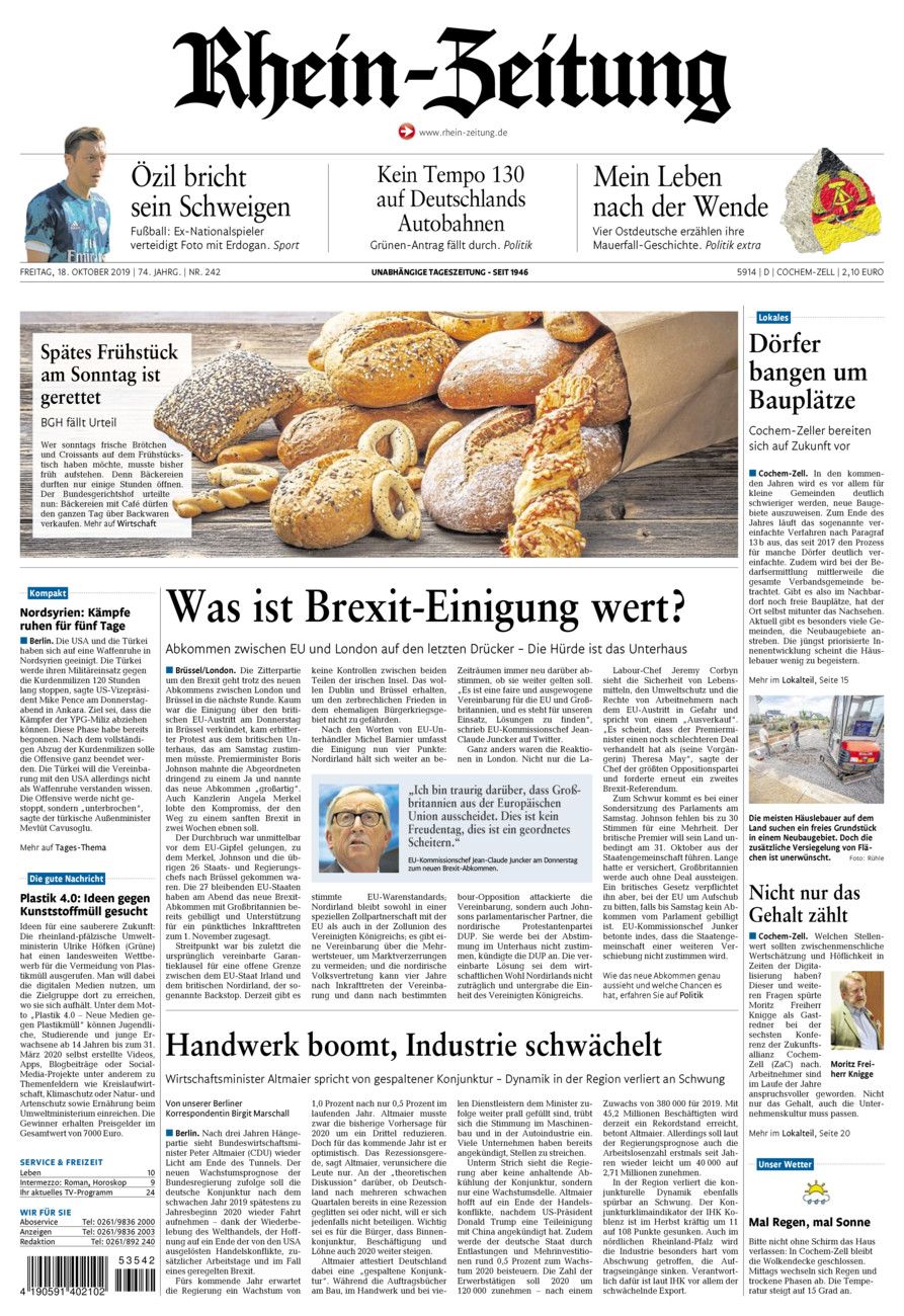 Rhein-Zeitung Kreis Cochem-Zell vom Freitag, 18.10.2019