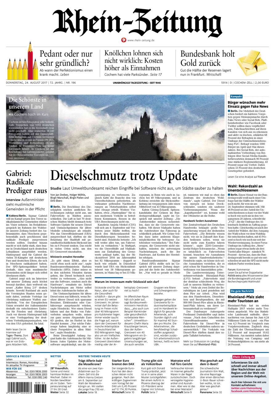 Rhein-Zeitung Kreis Cochem-Zell vom Donnerstag, 24.08.2017